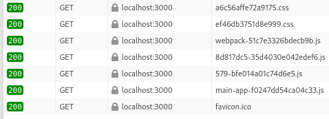 The browser&rsquo;s network tab showing that now all static files could be loaded.